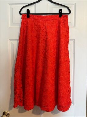 Banana Republic Flame Orange Floral Lace A-Line Skirt